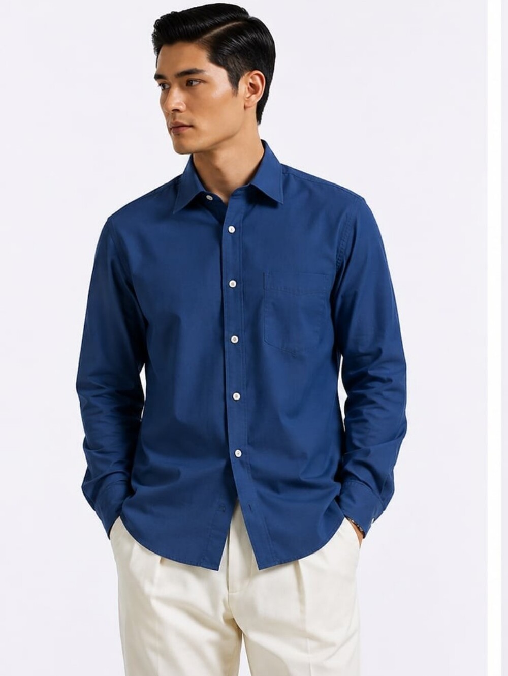 Men's 100% Cotton Royal Blue Button-Down Collezione Shirt Made In Korea